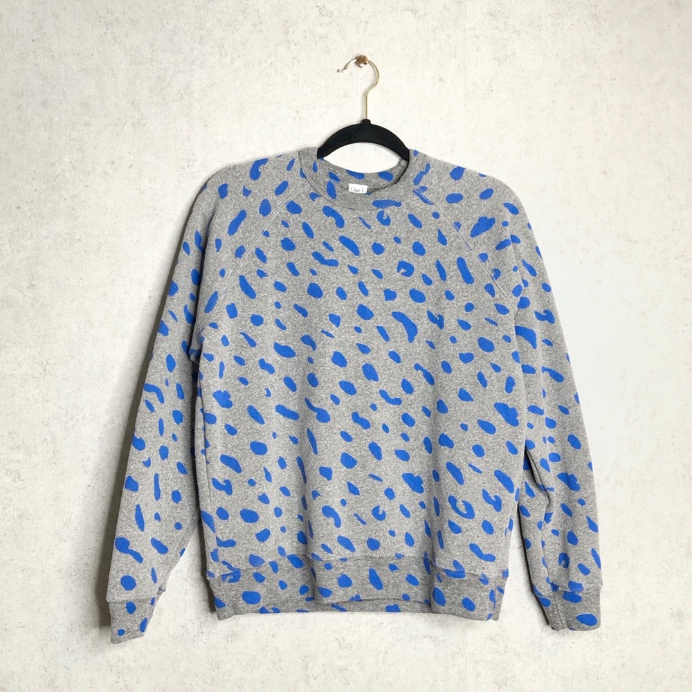 Clare V Grey Sweatshirt with Blue Spot Print